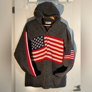 Vintage Hand Knit Ecuador American Flag Wool Sweater L XL